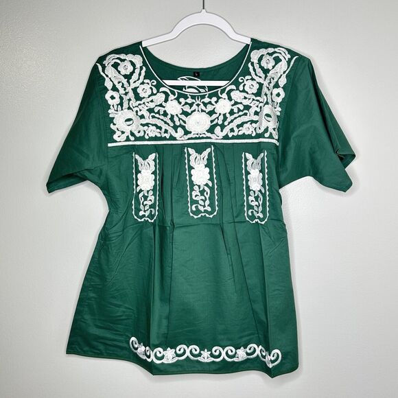 Spirit Dress Women’s Size L MSU Spartan Embroidery Boho Floral Tunic Top Blouse - Picture 1 of 9